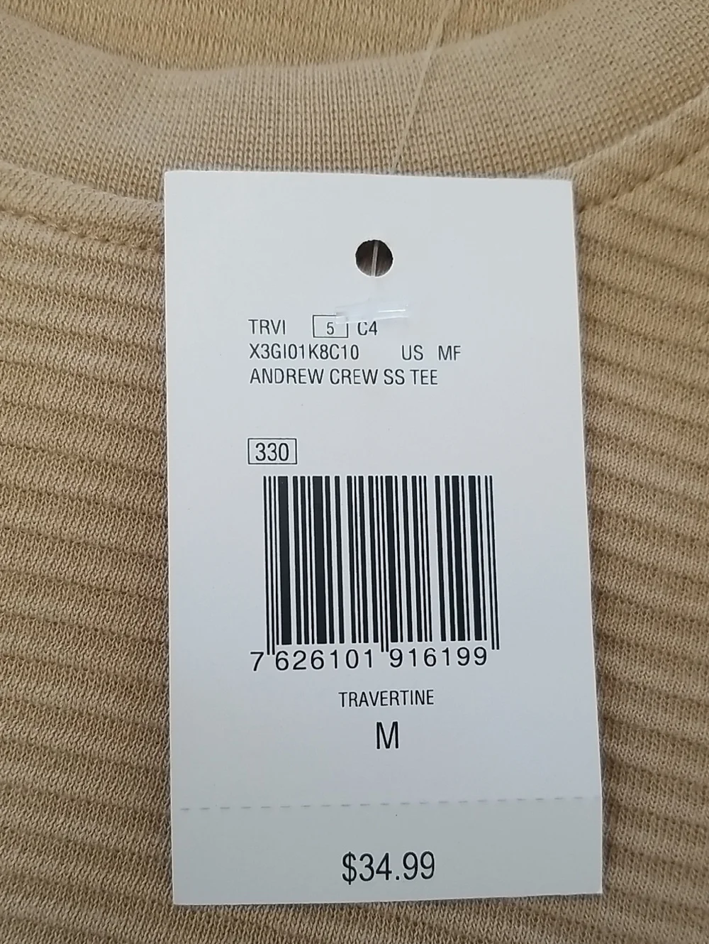NWT Guess Men's Tan Tee with Black Logo Band Size M - Picture 6 of 8
